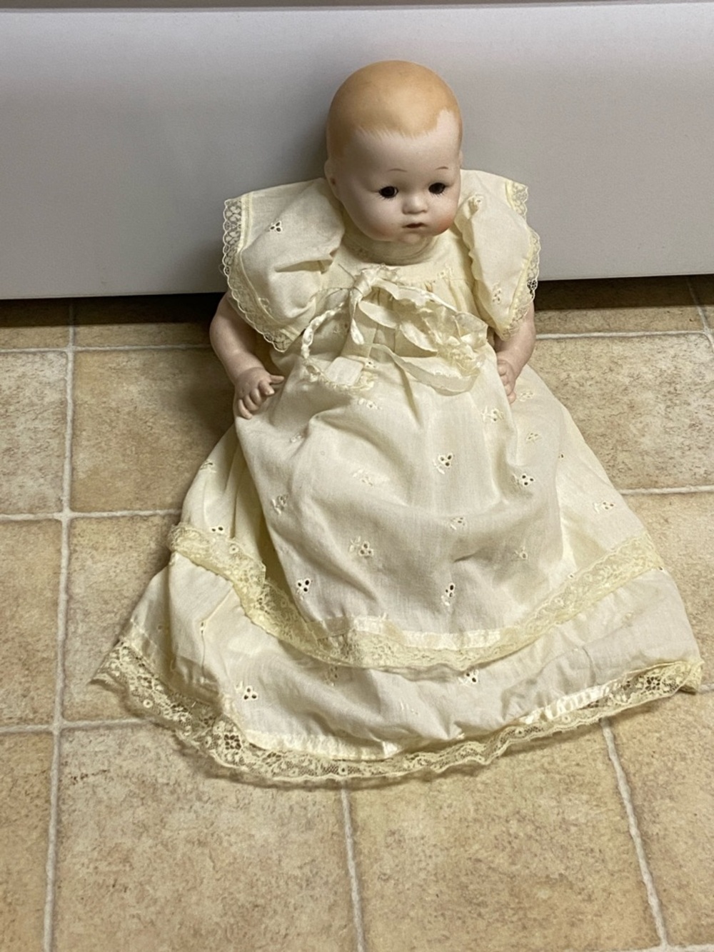 Antique Collectors Christening Doll with Lace Gown - Classic Baby Toy